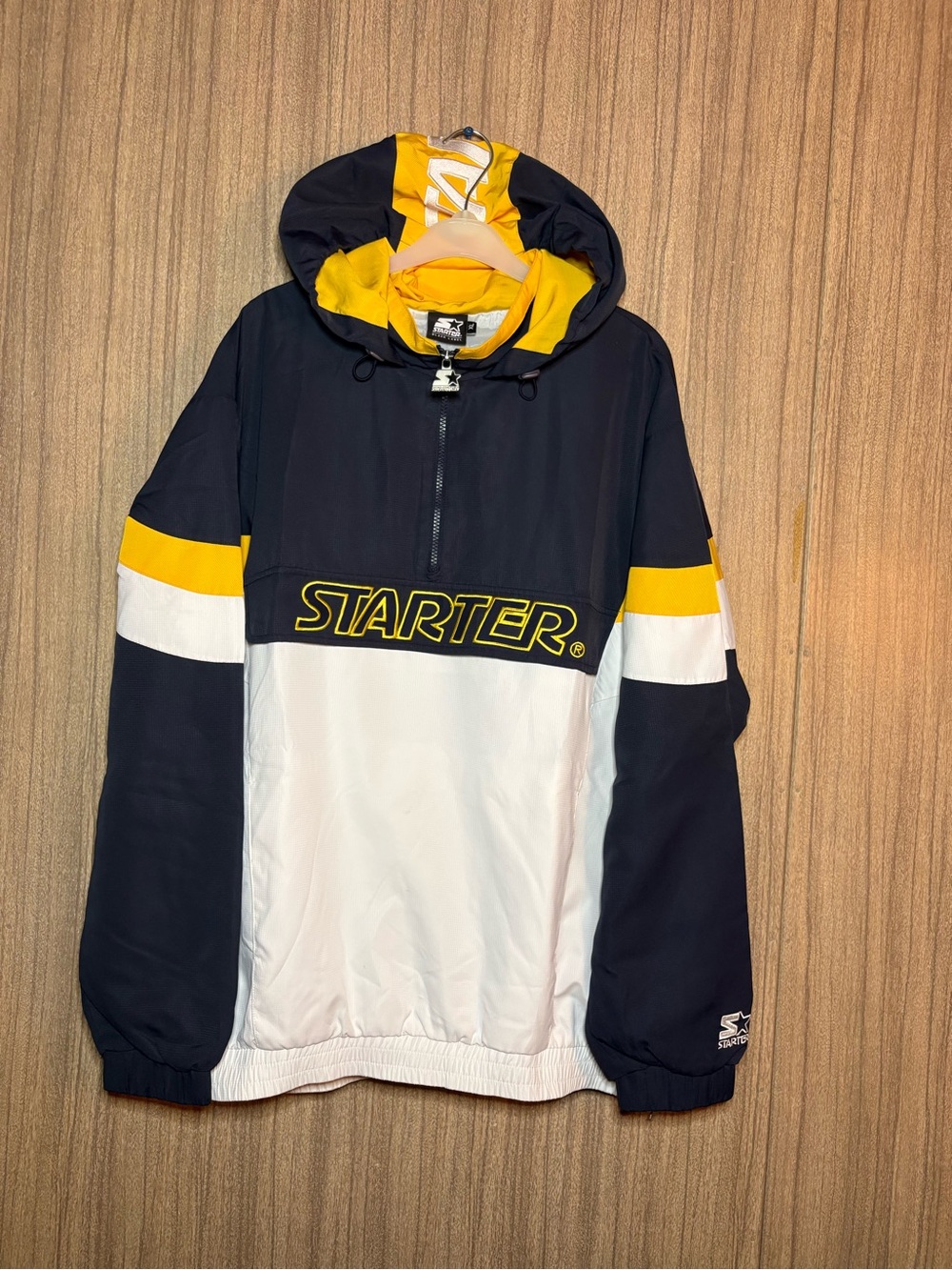STARTER Black, White & Yellow Colorblock Hooded Pullover Jacket